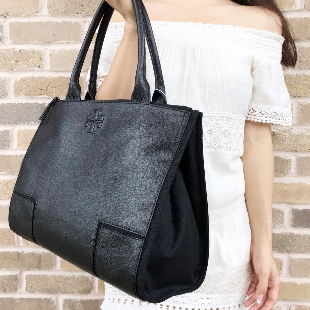 Tory Burch Elle Canvas Leather Tote Large Laptop - Picture 6 of 8
